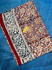 Kalamkari Cotton Saree – Maroon Block Print Summer Casual Wear, S10851 - Saree - Aakritee - S10851