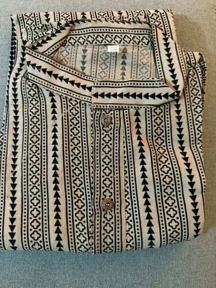 Kurta Cotton Ajrakh Block Print Beige Casual Durga Pujo Diwali Pk00238 - Kurta - Punjabi - Aakritee - PK00238