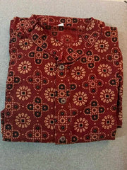 Kurta Cotton Ajrakh Block Print Maroon Casual Durga Pujo Diwali Pk00240 - Kurta - Punjabi - Aakritee - PK00240