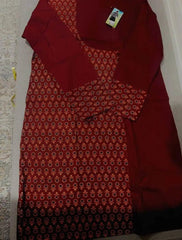 Kurta Cotton Ajrakh Patchwork Maroon Casual Durga Pujo Diwali Pk00242 - Kurta - Punjabi - Aakritee - PK00242