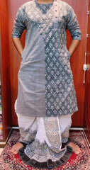 Kurta Punjabi Cotton Ajrakh Patchwork Gray Festive Pk00218 - Kurta - Punjabi - Aakritee - PK00218