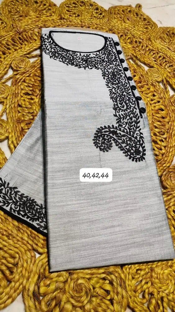 Kurta Punjabi Khadi Silk Embroidery Grey Festive Pk00224 - Kurta - Punjabi - Aakritee - PK00224
