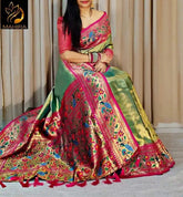 Light Green Tissue Paithani Saree - Festive Wear - Saree - Aakritee - S10680