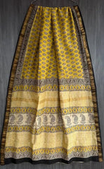 Maheshwari Cotton Silk Saree – Yellow Block Print Casual Wear, S10842 - Saree - Aakritee - S10842