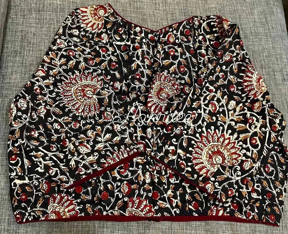 Maroon Cotton Kalamkari Blouse with Sleeves - BL0025 - Blouse - Aakritee - BL0025