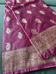 Mauve Pink Mushroo Banarasi Saree, Wedding & Festive Elegance - Saree - Aakritee - S10763