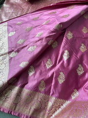 Mauve Pink Mushroo Banarasi Saree, Wedding & Festive Elegance - Saree - Aakritee - S10763