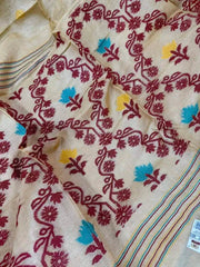 Multicolour Handloom Saree - Pure Gachi By Gachi Tussar Jamdani Bengal Handloom Traditional Festive Pale Goldenrod S11062 - Saree - Aakritee - S11062