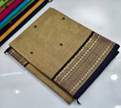 Multicolour Handloom Saree - Pure Handloom Kanchi Cotton Festive Traditional Summer Friendly Dark Khaki S11070 - Saree - Aakritee - S11070