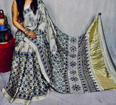 Multicolour Silk Saree - Pure Modal Silk Ajrakh Festive Casual Pale Goldenrod S11048 - Saree - Aakritee - S11048