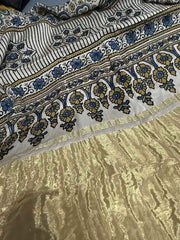 Multicolour Silk Saree - Pure Modal Silk Ajrakh Festive Casual Pale Goldenrod S11048 - Saree - Aakritee - S11048