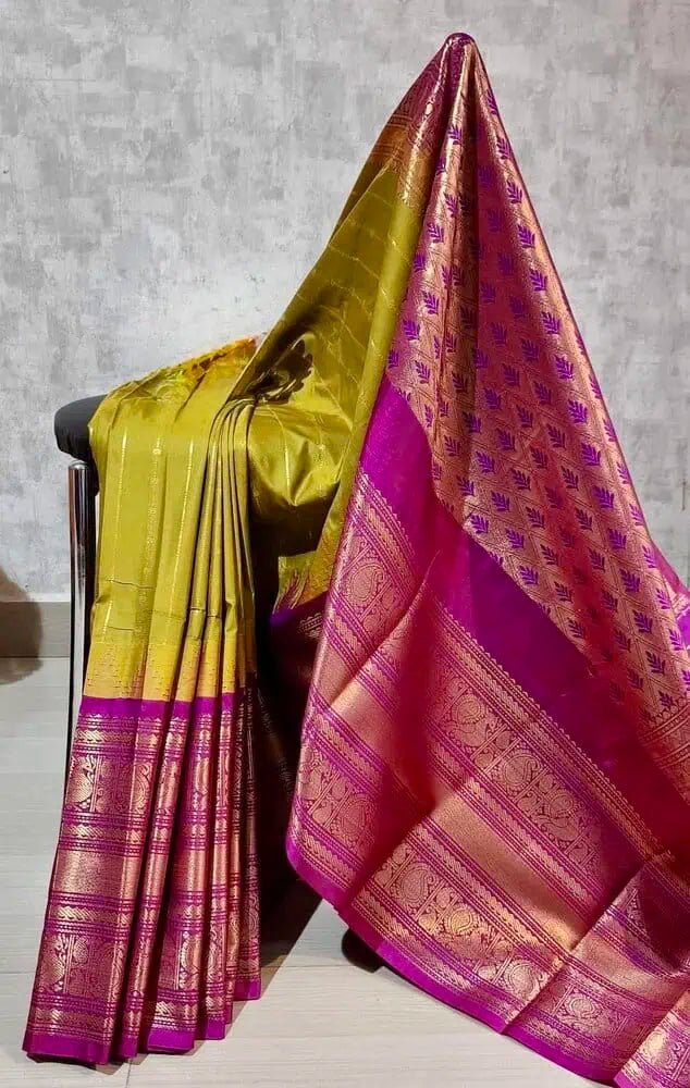 Multicolour Silk Saree - Semi Gadwal Silk Festive Traditional Dark Khaki S11050 - Saree - Aakritee - S11050