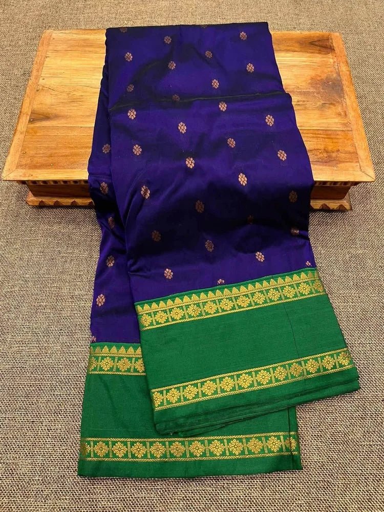 Navy Semi Irkal Saree - Saree Semi Irkal Traditional Festive Diwali Navy S11263 - Saree - Aakritee - S11263