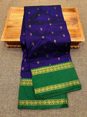 Navy Semi Irkal Saree - Saree Semi Irkal Traditional Festive Diwali Navy S11263 - Saree - Aakritee - S11263