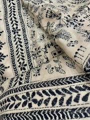 Offwhite Black Hand Kantha Pure Tussar Saree for Festive - Saree - Aakritee - S10703