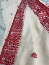 Offwhite Red Assam Khadi Cotton Saree with Meenakari Booti for Festive Wear - Saree - Aakritee - S10665