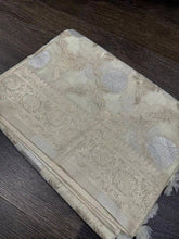 Offwhite Soft Banarasi Linen Silk Cotton Saree for Festive - Saree - Aakritee - S10712