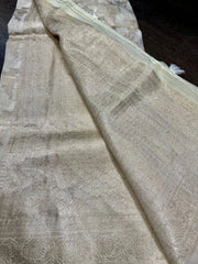 Offwhite Soft Banarasi Linen Silk Cotton Saree for Festive - Saree - Aakritee - S10712