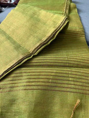 Olive & Gold Tissue Linen Saree Ð Festive Party Wear - Saree - Aakritee - S10760