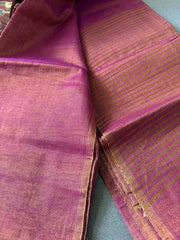 Pink & Gold Tissue Linen Saree, Festive Party Wear - Saree - Aakritee - S10759
