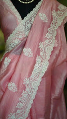 Pink Organza Saree - Tissue Organza Embroidery Party Wear Festive Pink S11072 - Saree - Aakritee - S11072