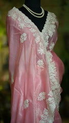 Pink Organza Saree - Tissue Organza Embroidery Party Wear Festive Pink S11072 - Saree - Aakritee - S11072