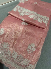 Pink Organza Saree - Tissue Organza Embroidery Party Wear Festive Pink S11072 - Saree - Aakritee - S11072