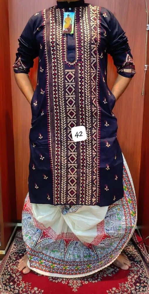 Punjabi Cotton Hand Kantha Black Festive Ethnic Wear - Kurta - Punjabi - Aakritee - PK00210