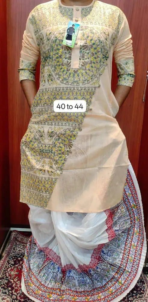 Punjabi Cotton Madhubani Beige Traditional Festive Wear - Kurta - Punjabi - Aakritee - PK00209
