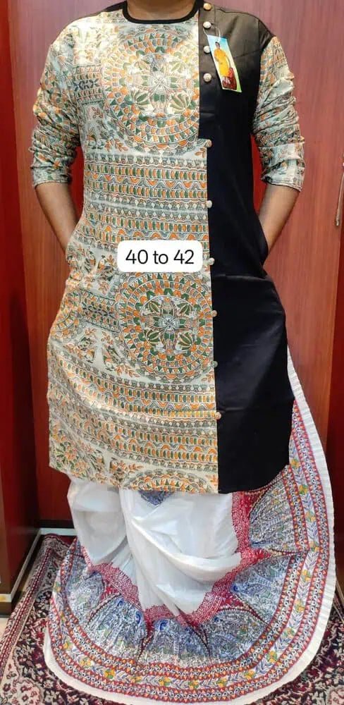 Punjabi Cotton Madhubani Black Ethnic Wear for Festive Occasions - Kurta - Punjabi - Aakritee - PK00204