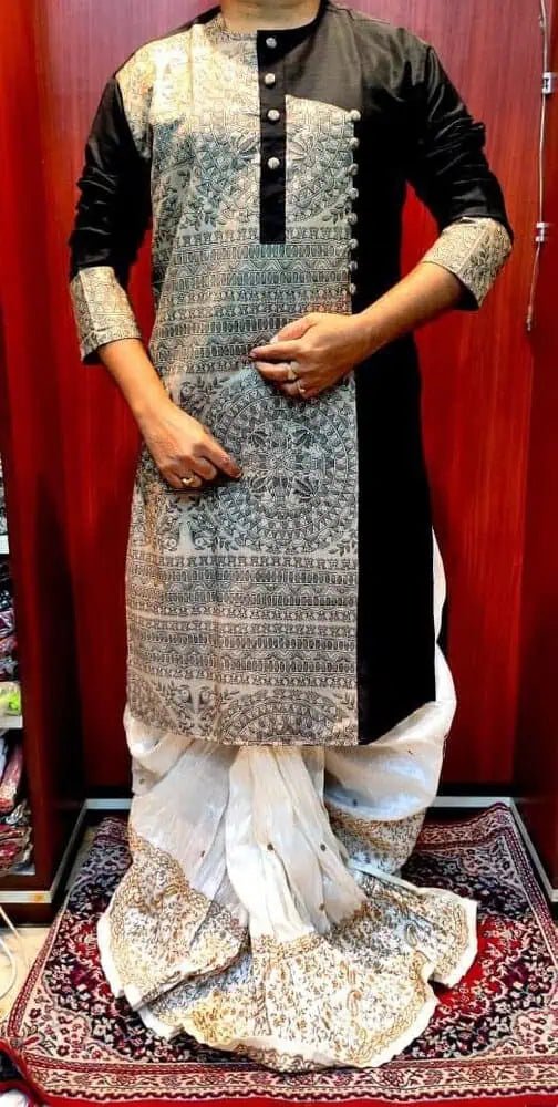 Punjabi Cotton Madhubani Black Traditional Festive Ethnic Wear - Kurta - Punjabi - Aakritee - PK00213