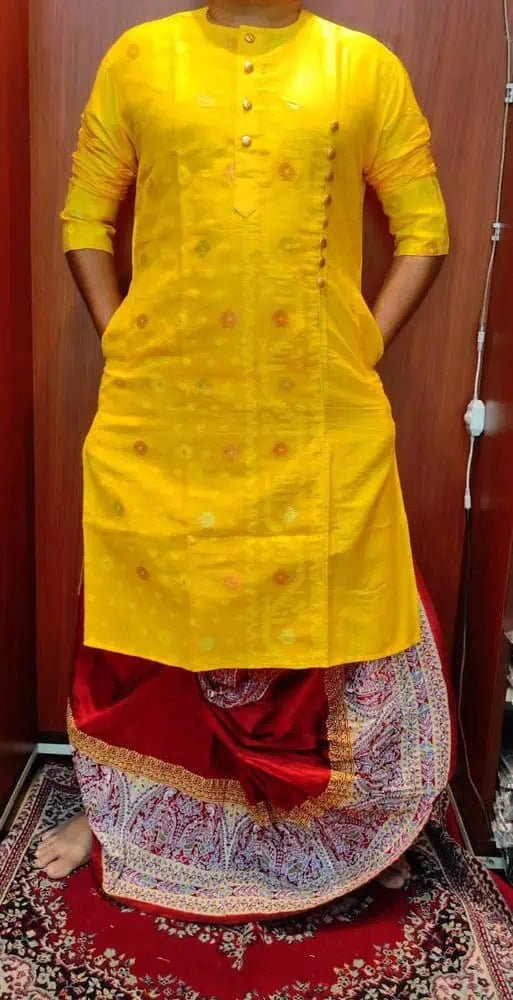 Punjabi Jamdani Weaving Yellow Ethnic Wear for Festive Occasions - Kurta - Punjabi - Aakritee - PK00205