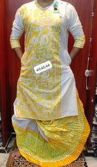 Punjabi Tussar Kantha Handwork Offwhite Yellow Festive Ethnic Wear - Kurta - Punjabi - Aakritee - PK00206
