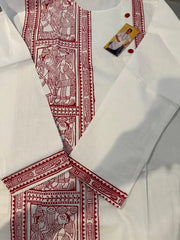 Punjabi/Kurta Cotton Hand Block Print - White & Red - 55 AUD - Kurta - Punjabi - Aakritee - PK00200