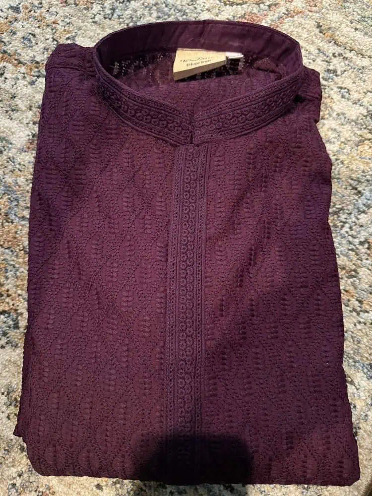Punjabi/Kurta Cotton Hand Chikankari - Burgundy - 75 AUD - Kurta - Punjabi - Aakritee - PK00187