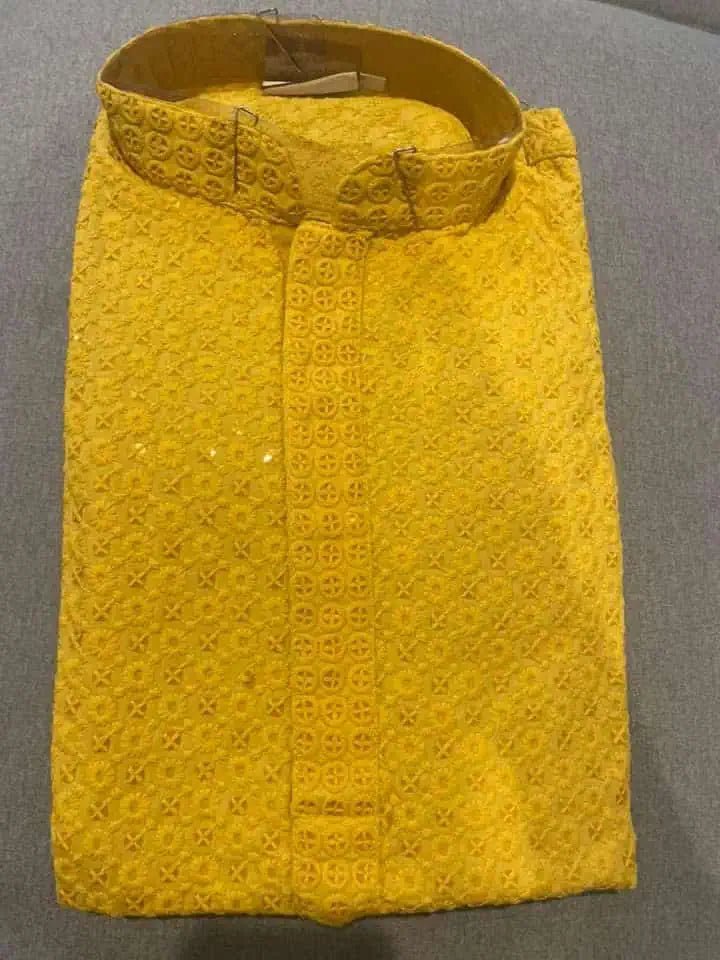 Punjabi/Kurta Cotton Hand Chikankari - Yellow - 75 AUD - Kurta - Punjabi - Aakritee - PK00185