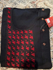Punjabi/Kurta Cotton Hand Kantha Stitch - Black & Red - 55 AUD - Kurta - Punjabi - Aakritee - PK00195