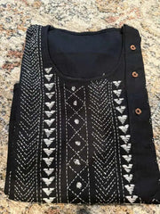 Punjabi/Kurta Cotton Hand Kantha Stitch - Black & White - 55 AUD - Kurta - Punjabi - Aakritee - PK00194