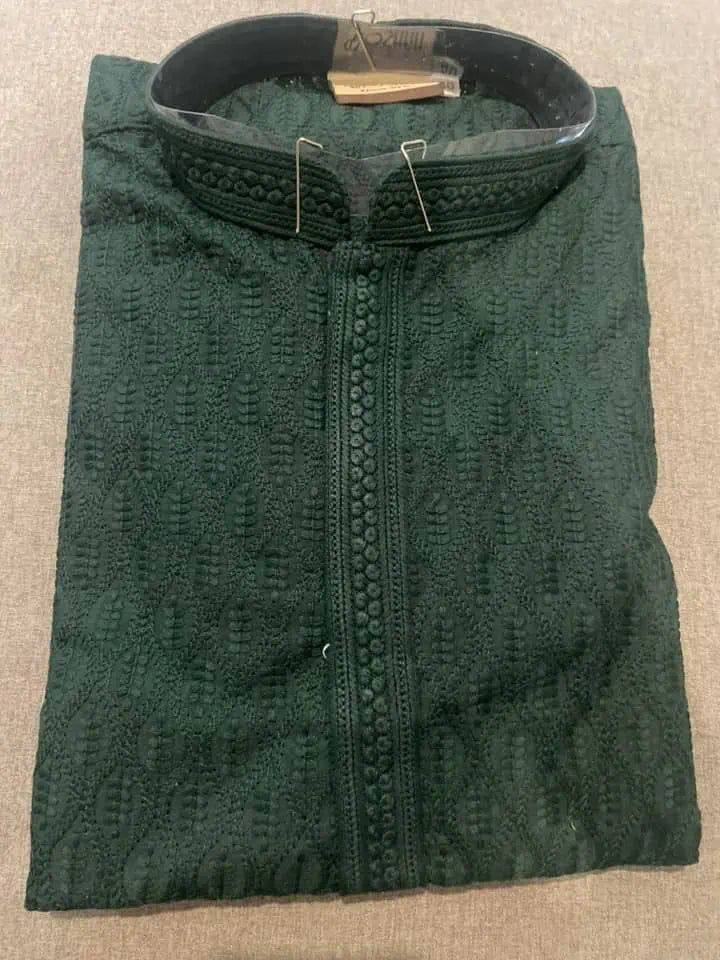 Punjabi/Kurta Georgette Hand Chikankari - Dark Green - 75 AUD - Kurta - Punjabi - Aakritee - PK00186