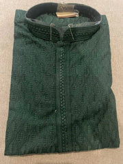 Punjabi/Kurta Georgette Hand Chikankari - Dark Green - 75 AUD - Kurta - Punjabi - Aakritee - PK00186