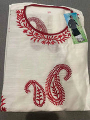 Punjabi/Kurta Khadi Silk White with Red Embroidery - 65 AUD - Kurta - Punjabi - Aakritee - PK00189
