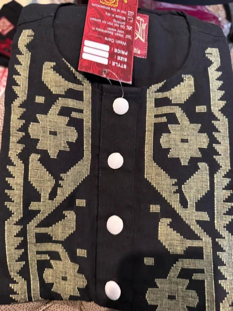 Punjabi/Kurta Pure Cotton Jamdani - Black & Gold - 65 AUD - Kurta - Punjabi - Aakritee - PK00196