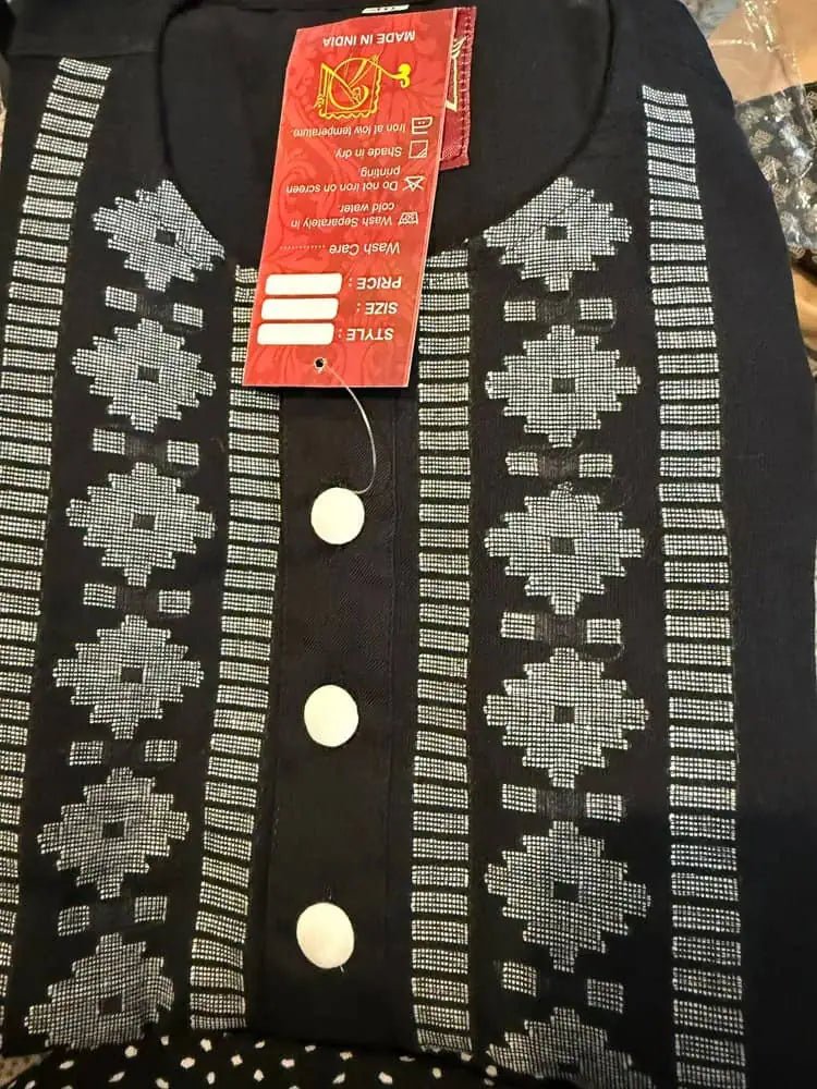 Punjabi/Kurta Pure Cotton Jamdani - Black & White - 65 AUD - Kurta - Punjabi - Aakritee - PK00197