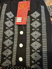 Punjabi/Kurta Pure Cotton Jamdani - Black & White - 65 AUD - Kurta - Punjabi - Aakritee - PK00197