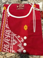 Punjabi/Kurta Red Jamdani Work Cotton - 75 AUD - Kurta - Punjabi - Aakritee - PK00192