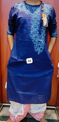 Punjabi/Kurta Suit in Cotton with Hand Kantha Stitch Ð Blue - Kurta - Punjabi - Aakritee - PK00171