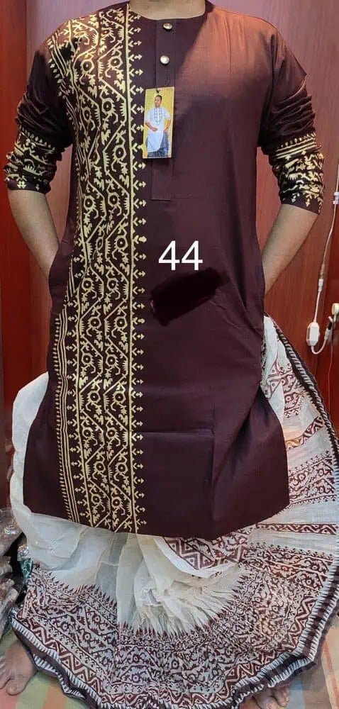 Punjabi/Kurta Suit in Pure Cotton with Block Print Ð Dark Brown - Kurta - Punjabi - Aakritee - PK00170