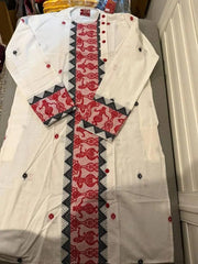 Punjabi/Kurta Suit in Pure Cotton with Jamdani Work - White - Kurta - Punjabi - Aakritee - PK00169