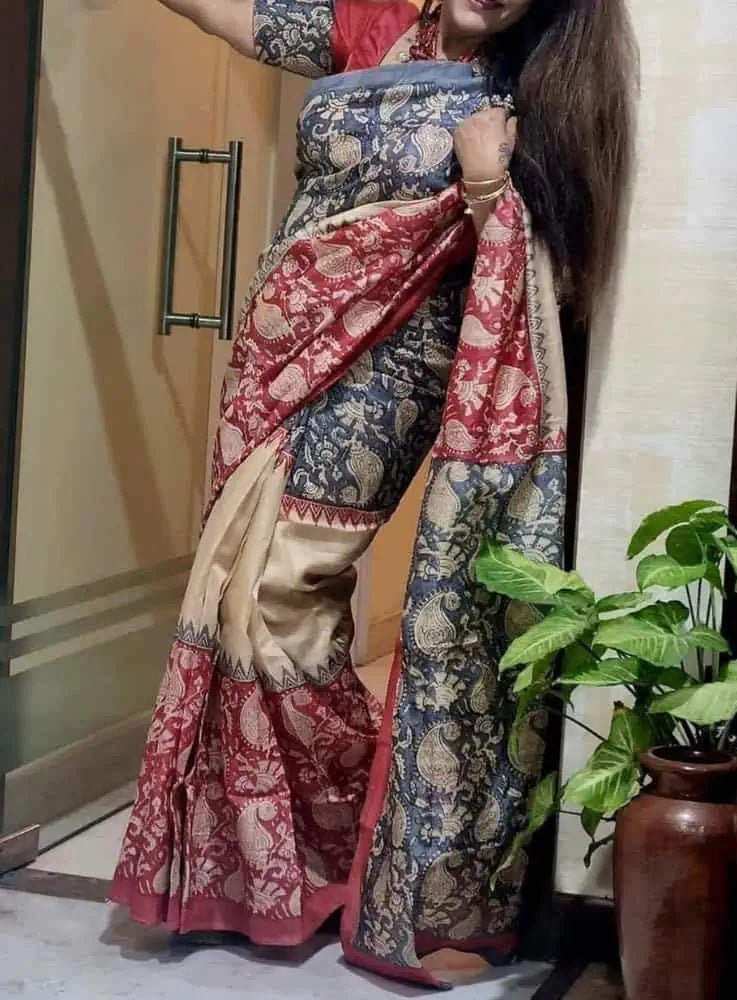 Pure Desi Tussar Hand Block Print Saree for Festive - Saree - Aakritee - S10713
