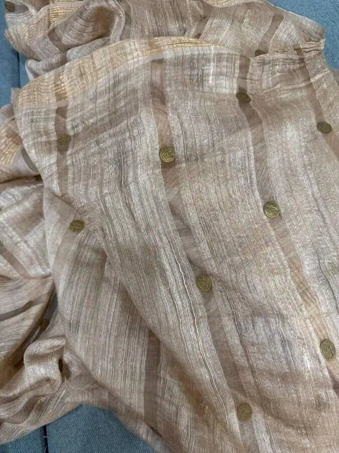 Pure Gini Matka Saree Ð Beige Festive Durga Pujo Party Wear, S10864 - Saree - Aakritee - S10864